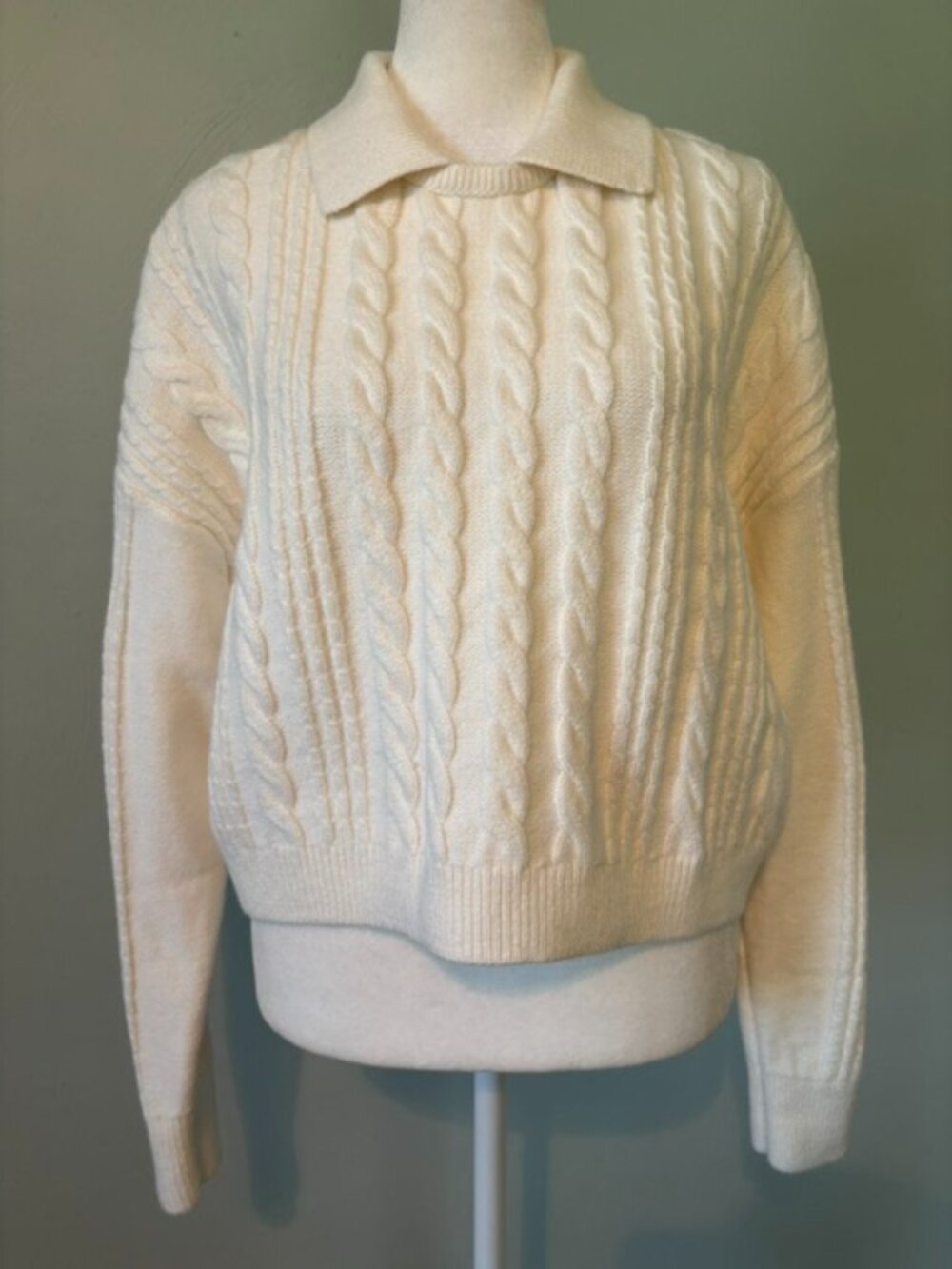 Banana Republic White Collared Cropped Cable Knit Sweater Women's Size Small